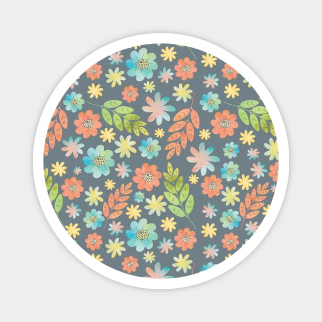 Spring Floral & Leaves Digital Watercolor Pattern Magnet by tanyadraws